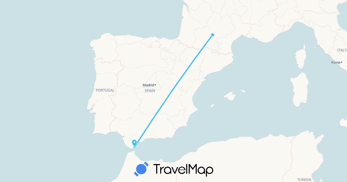 TravelMap itinerary: driving, boat in France, Gibraltar (Europe)